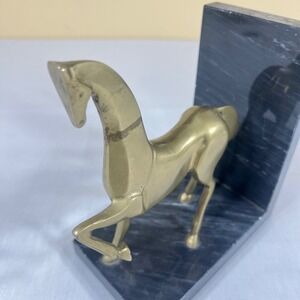 Decorative Crafts Inc Brass Horse Bookend Black Marble Base Mid Century Modern